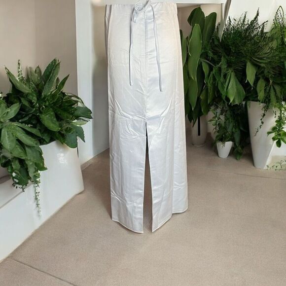 Emerson Lang Wms Sz Large Grey Silky Double Lined Side Slit Long Skirt - Picture 4 of 7